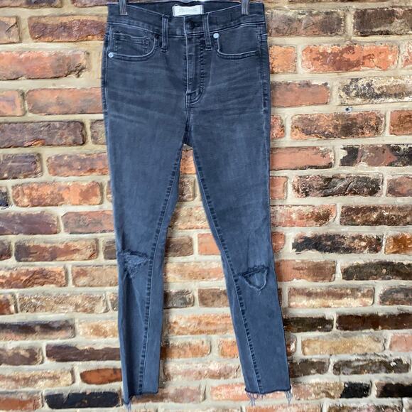 Madewell Black Wash Distressed Denim 9" High Rise Skinny Jeans Women's Size 24 - Picture 1 of 6